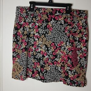 Rafaella Women's Floral‎ Print Skort Size Large L Black Pink Yellow Built-in